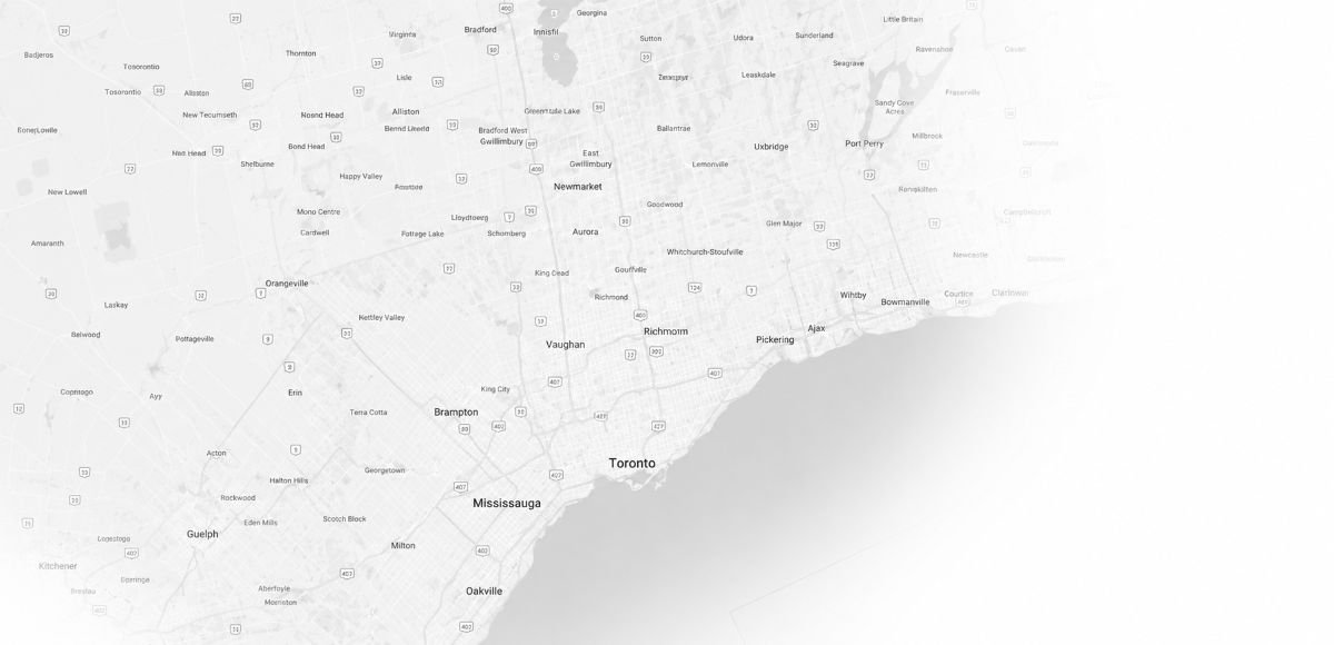 Map of Toronto and GTA areas served by Flagman Construction
